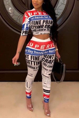 Fashion Printing Half Sleeve Pants Set