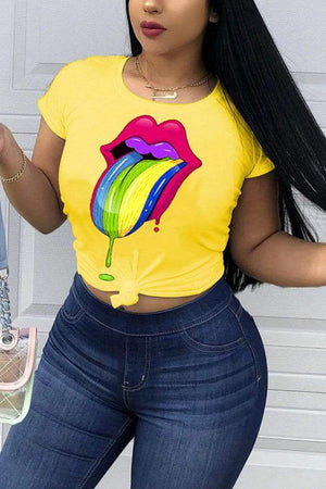 Casual Lip Print Short Sleeve T-Shirt