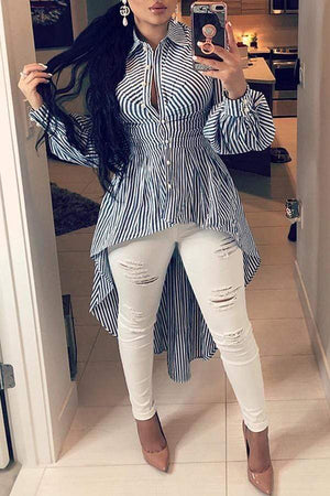 Casual Irregular Hems Striped Blouses