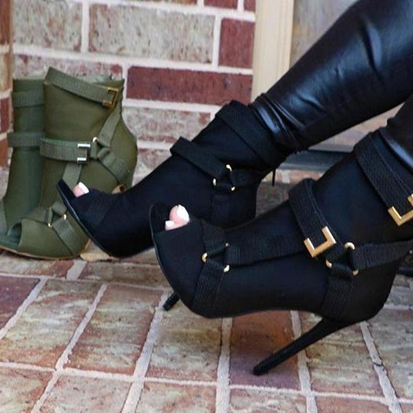 Back Zip Peep Toe Stiletto Heel Ankle Boots