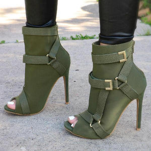 Back Zip Peep Toe Stiletto Heel Ankle Boots