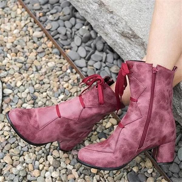 Zipper Mid Heel Boots