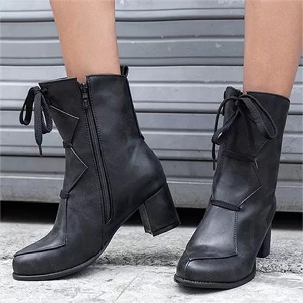 Zipper Mid Heel Boots