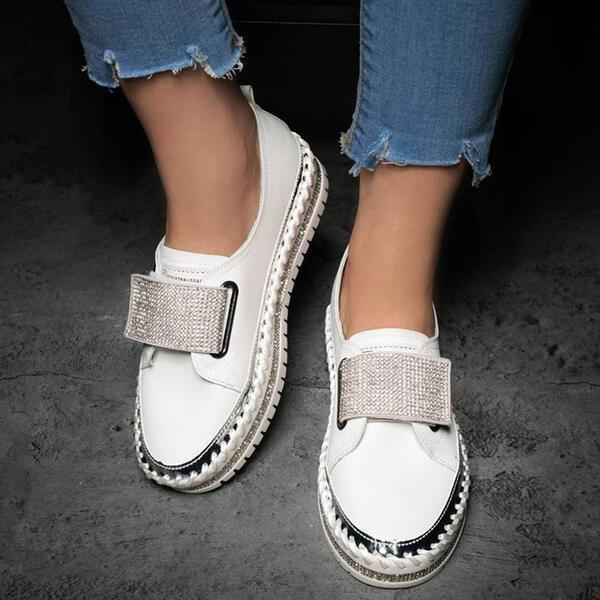 Women Rhinestone Velcro Flats Boots