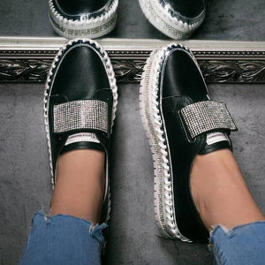 Women Rhinestone Velcro Flats Boots