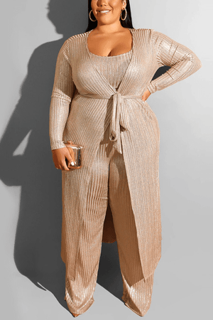 Casual Gold Plus Size Three-Piece Suit