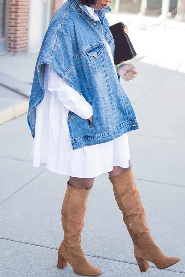 Solid Color Sleeveless Loose Denim Coat