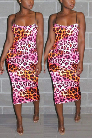 Sexy Leopard Print Sling Dress（Without Belt）