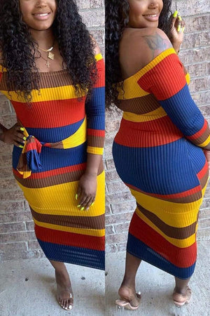 Fashion Sexy Off Shoulder Striped Dress