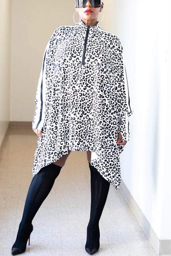 Leopard Printing Loose Bat Sleeve Dress