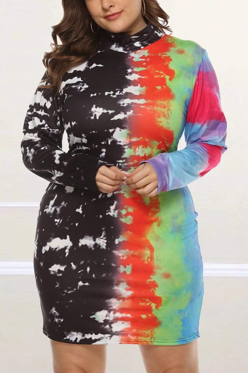 Fashion Printing Turtleneck Plus Size Dress