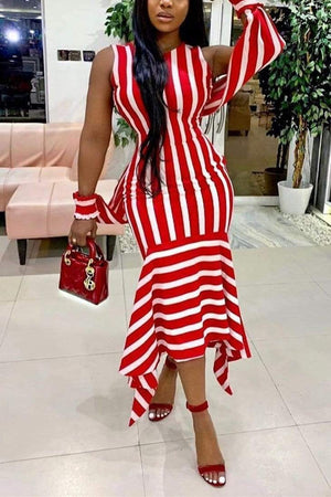 Fashion Striped Printing Irregular Dress