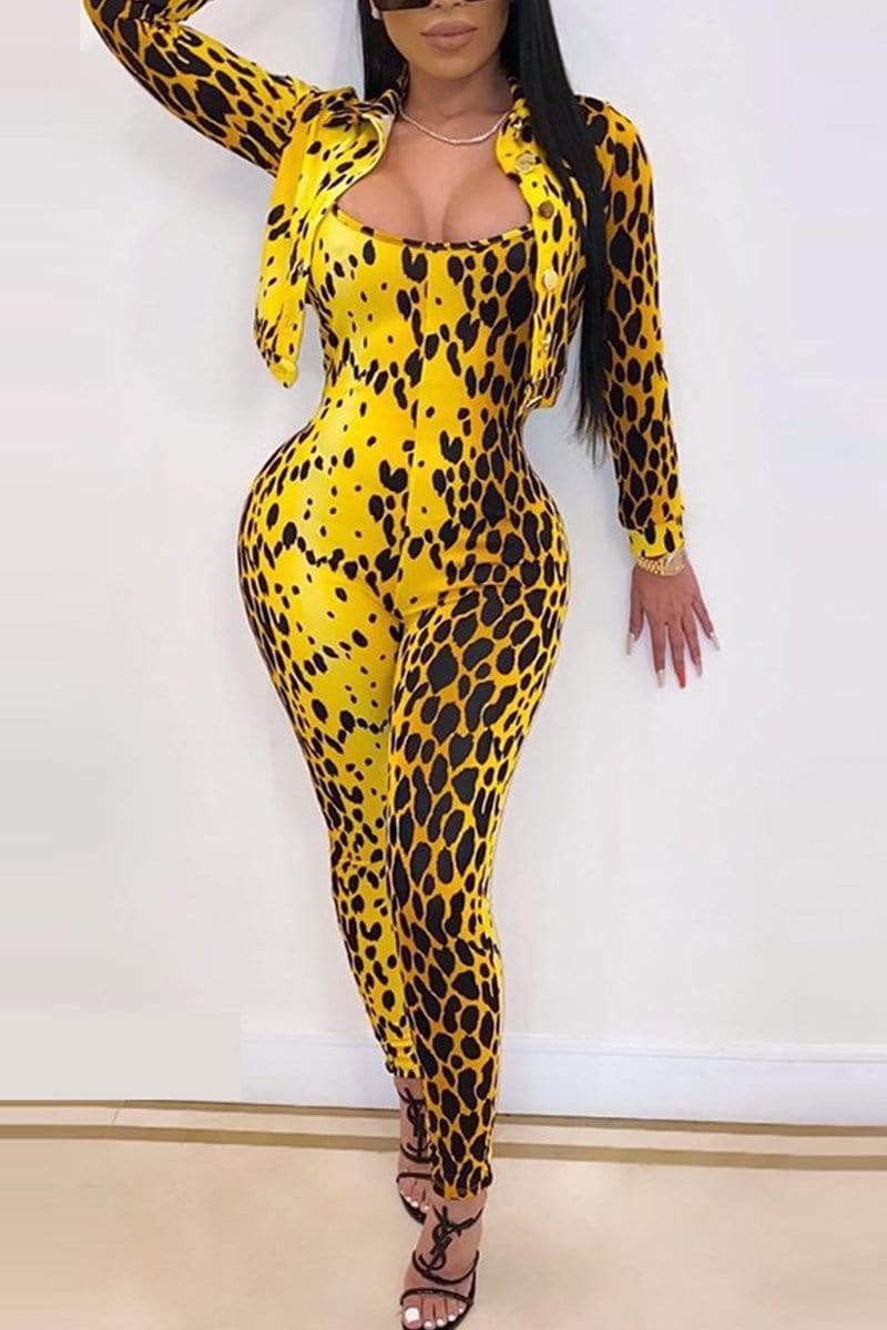 Fashion Leopard Printing Sling Jumpsuit