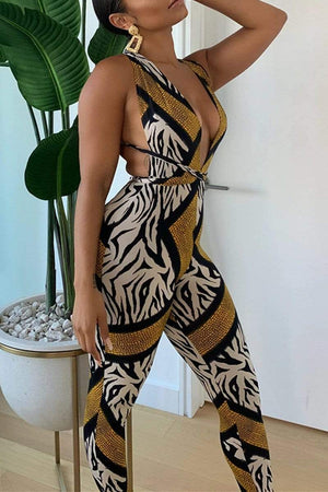 Fashion Printing Sleeveless Jumpsuit