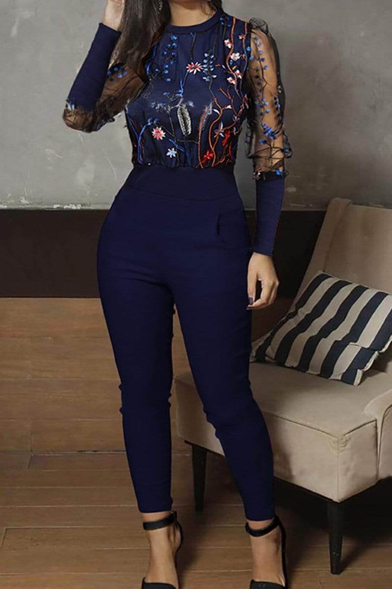 Fashion Embroidery Stitching Jumpsuit