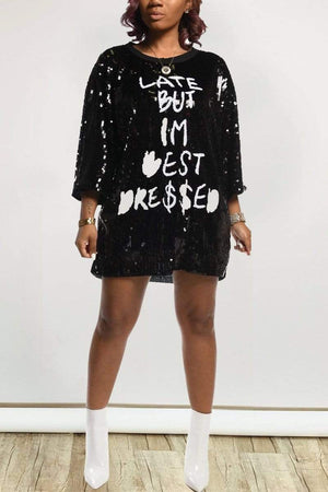 Fashion Letter Print Sequined Dress