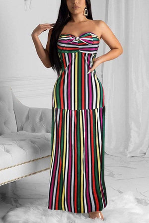 Sexy Striped Print Off Shoulder Dress