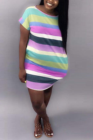 Sexy Rainbow Striped Multicolor Dress