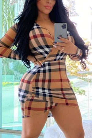 Stylish Sexy Plaid Multicolor Dress