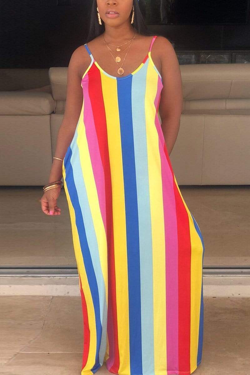 Sexy Striped Print Sling Dress