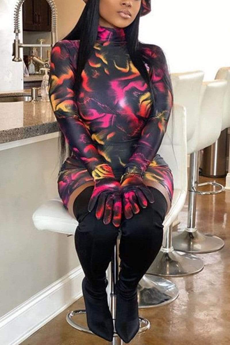 Fashion Multicolor Turtleneck Dress