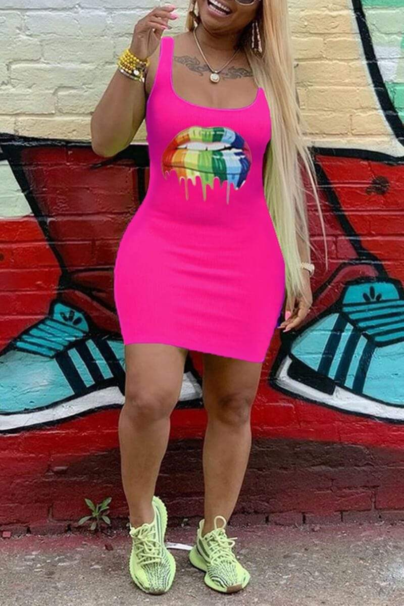 Sexy Lip Print Sleeveless Dress