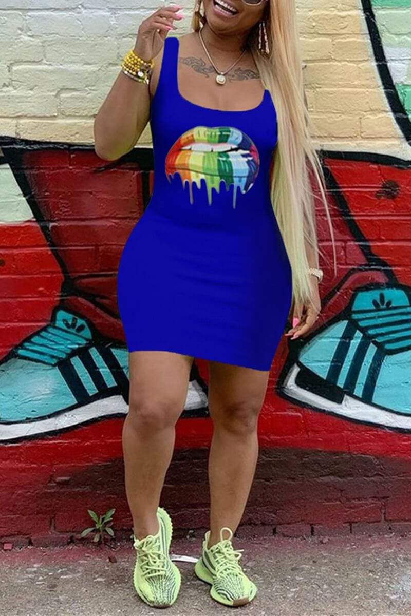 Sexy Lip Print Sleeveless Dress