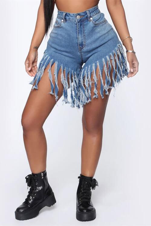 Fashion Fringed Denim Shorts