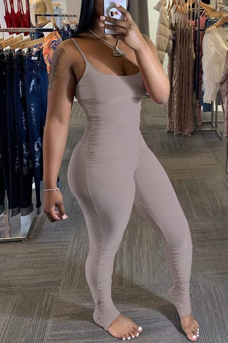 Sexy Solid Color Suspender Jumpsuit