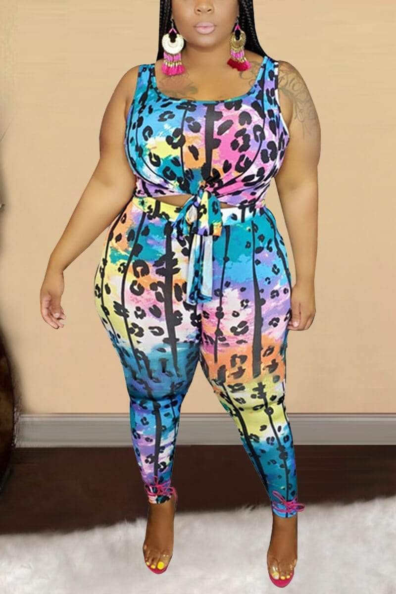 Sexy Sleeveless Multicolor Plus Size Set