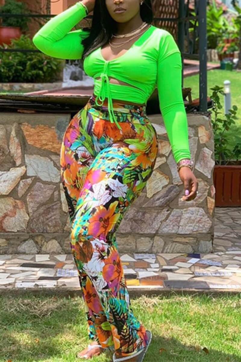 Fashion Plus Size Printed Pants Set