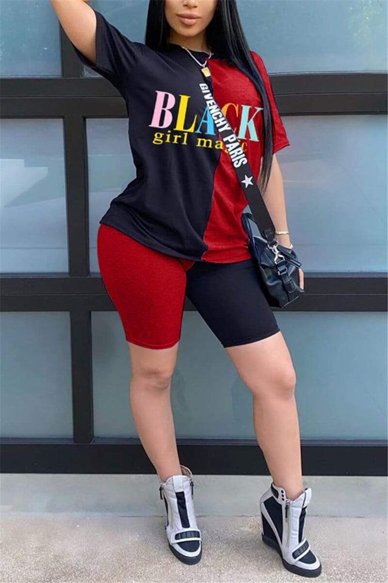 Fashion Colorful Letter Printed T-shirt Set