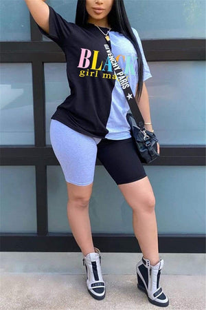 Fashion Colorful Letter Printed T-shirt Set