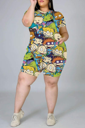 Fashion Cartoon Print Plus Size Set