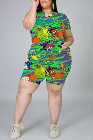 Fashion Cartoon Print Plus Size Set