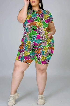 Fashion Cartoon Print Plus Size Set