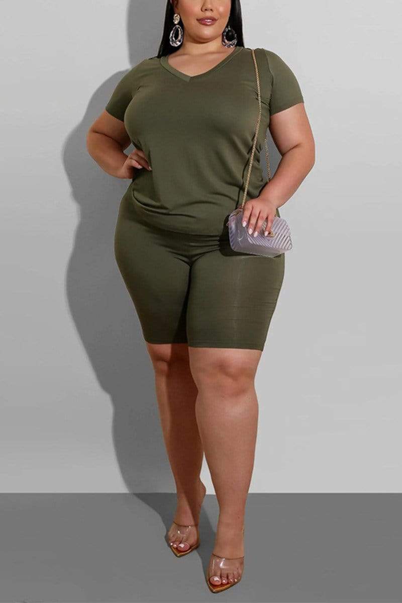 Casual Plus Size Solid Color Two Piece