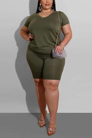 Casual Plus Size Solid Color Two Piece