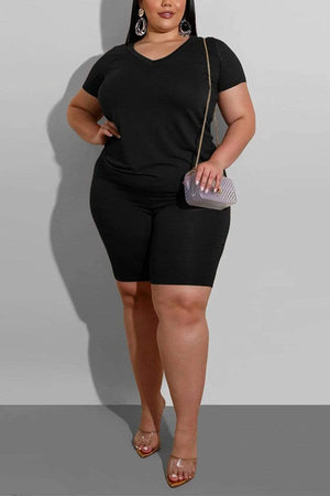 Casual Plus Size Solid Color Two Piece