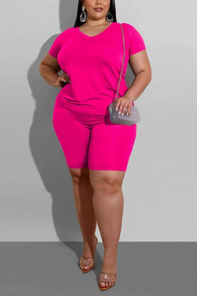 Casual Plus Size Solid Color Two Piece