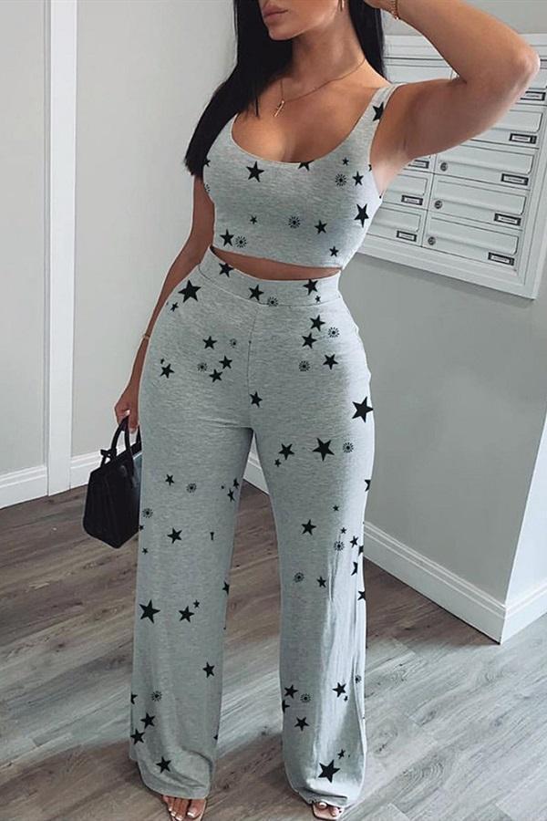 Fashion Print Vest Trousers Sports Set