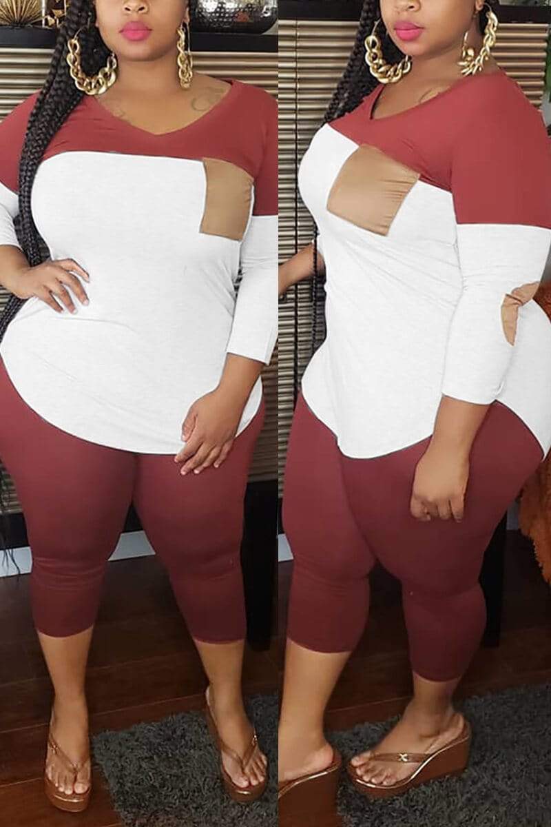 Casual Stitching T-shirt Plus Size Set