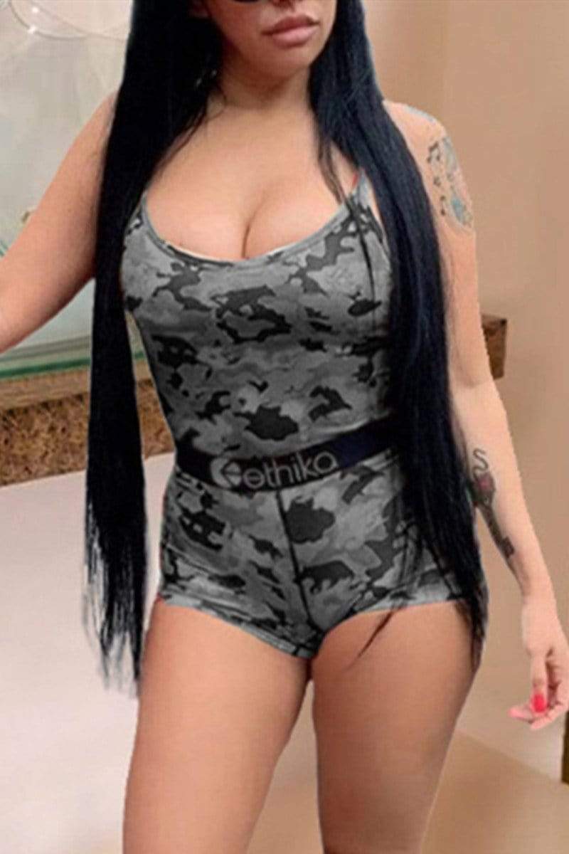 Sexy Camouflage Printed Sling Slim Romper