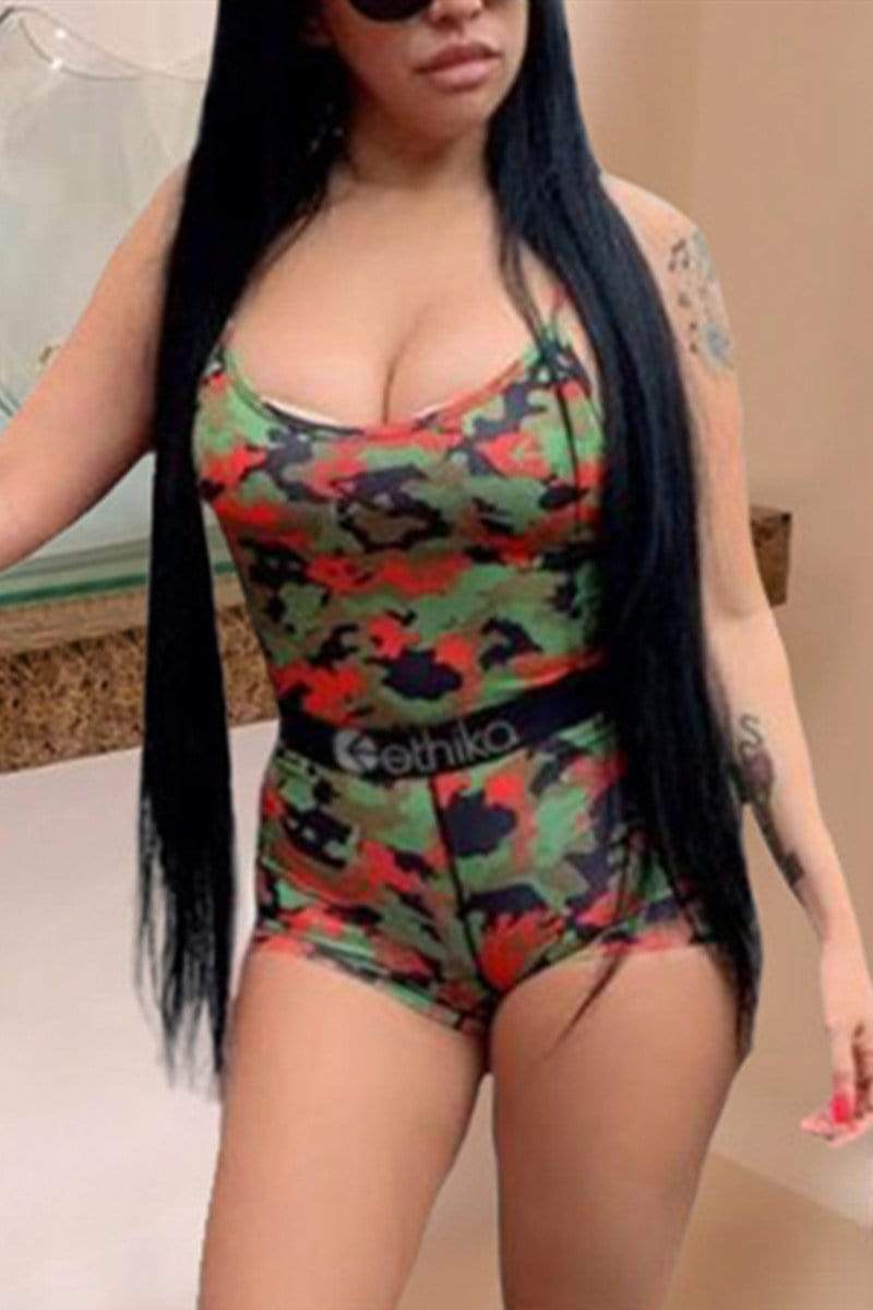 Sexy Camouflage Printed Sling Slim Romper