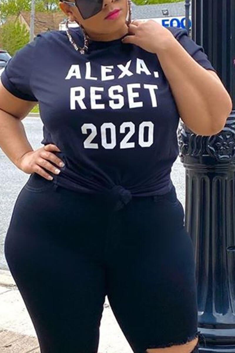 Casual Plus Size Letter Printed T-shirt