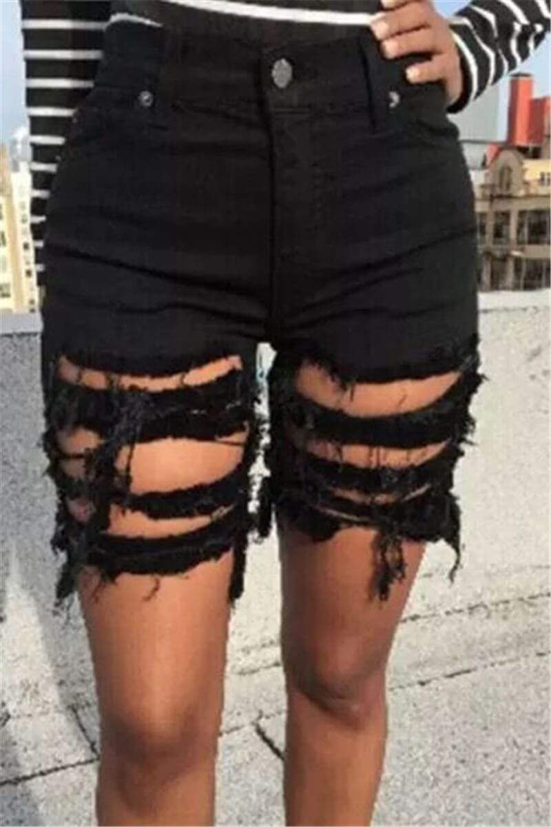 Fashion Broken Hole Denim Shorts