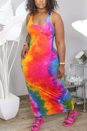 Sexy Tie-dye Printed Sleeveless Dress