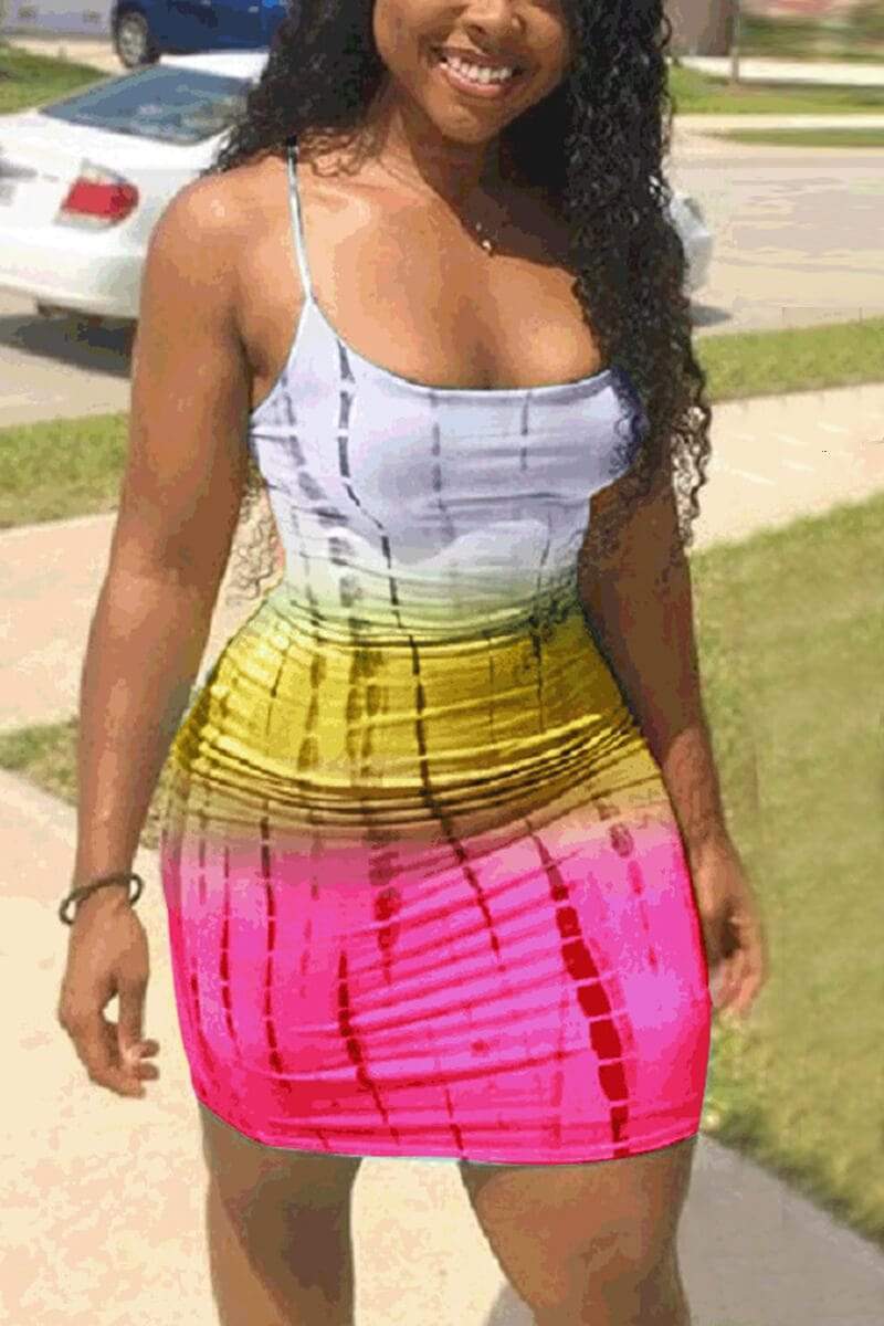 Sexy Sling Plus Size Multicolor Dress