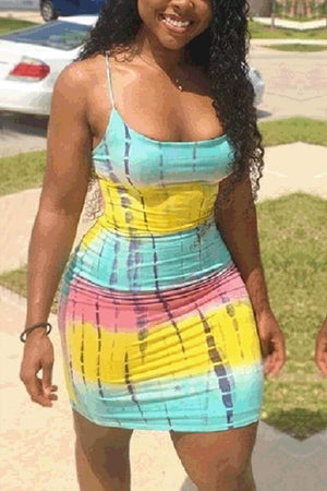 Sexy Sling Plus Size Multicolor Dress