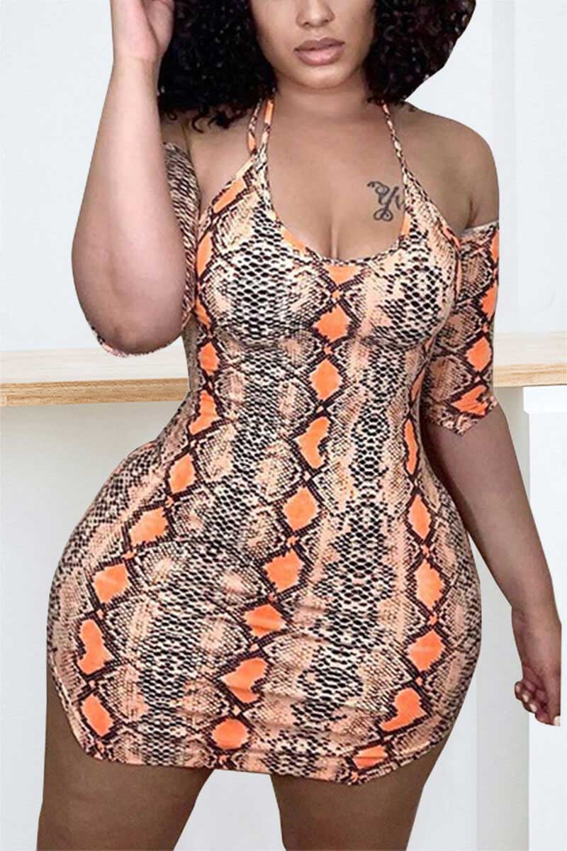 Sexy Snake Print Plus Size Dress